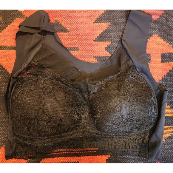 Set Of 3 Lace Wireless XL Bralettes Beige, Black & Cream Stretchy Nylon Spandex - Picture 5 of 10